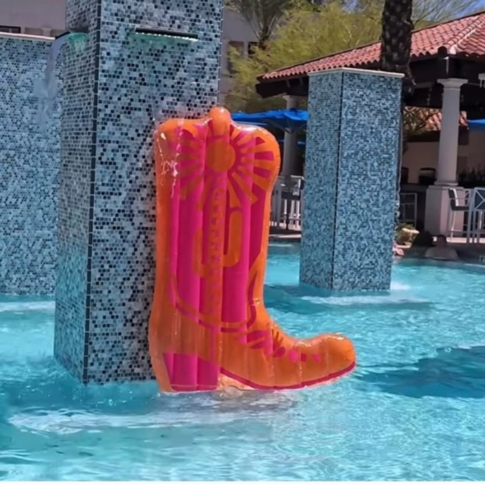 NIB 6ft Floatie Kings Inflatable Orange & Pink Cowboy Boot Pool Mattress Float